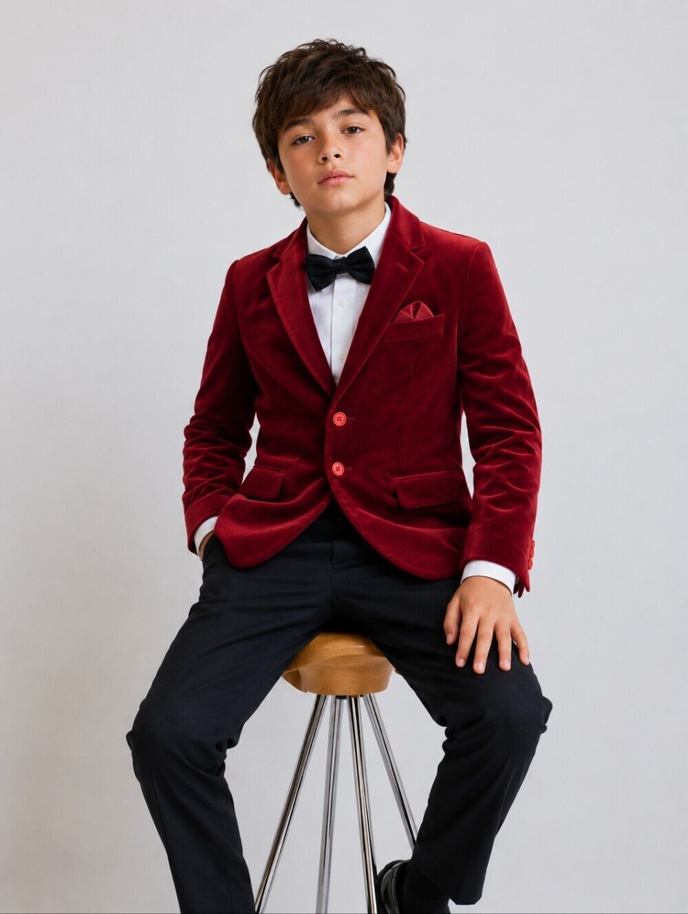 H&M Boys Red Velvet Blazer Formal Wedding Christmas Jacket Pocket Square 9-10Y